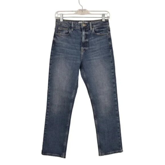 Zara Straight Leg High Waist Jeans Dark Wash Ankle Crop Size 2 - Picture 1 of 8